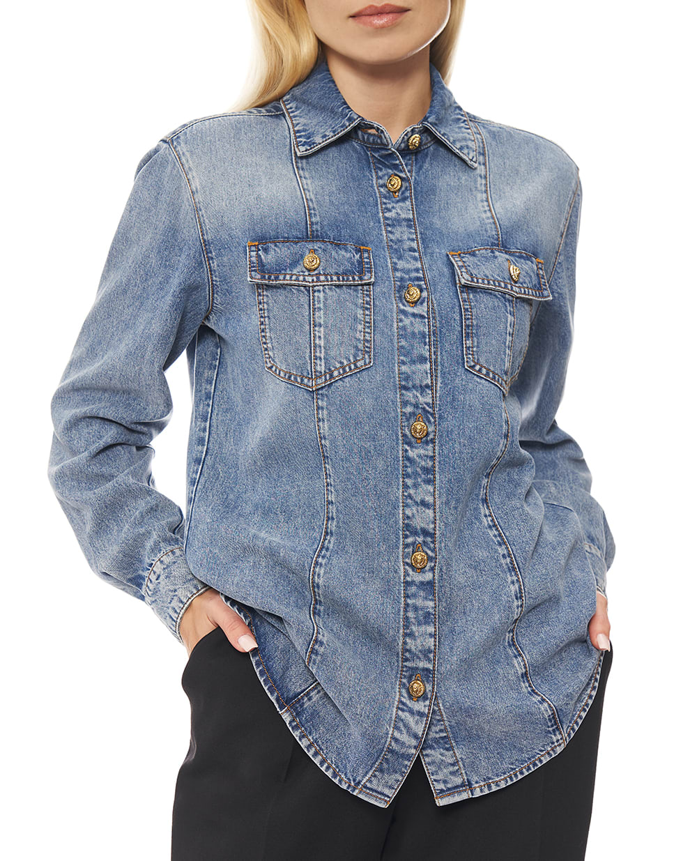Джинсовая рубашка Balmain FF0HC080DF97, синий цвет • Купить в интернет-магазине Kameron