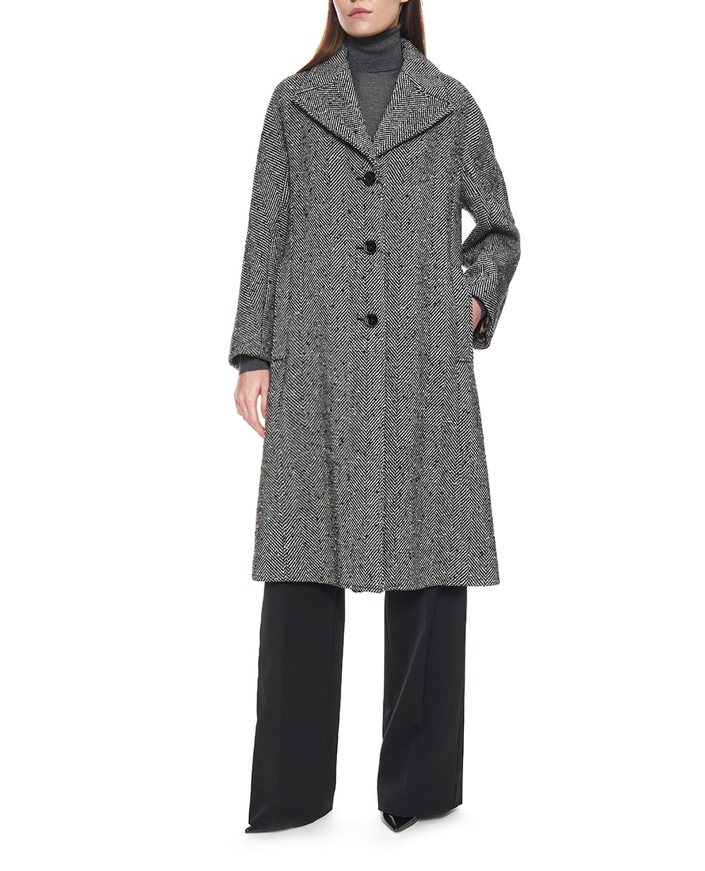 Довге пальто з вовни з шевронним візерунком Dolce&Gabbana F0W4JT-FCZAJ, чорний колір • Купити в інтернет-магазині Kameron