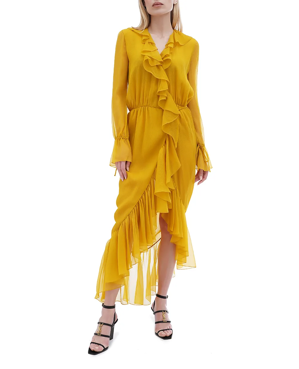 Платье Saint Laurent 825705-Y3F22, горчичный цвет • Купить в интернет-магазине Kameron