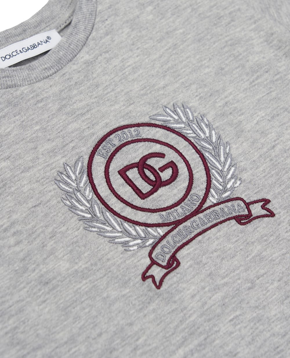 Детская футболка с вышивкой логотипа Dolce&Gabbana Kids L1JTEY-G7PVA, серый цвет • Купить в интернет-магазине Kameron