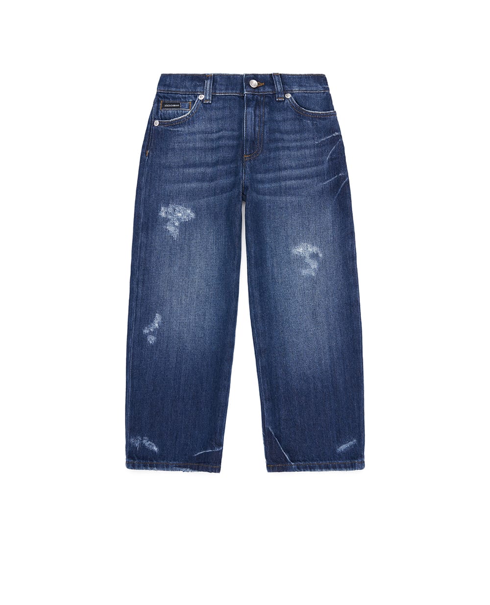 Детские джинсы с эффектом потертости Dolce&Gabbana Kids L42F88-LDD53-B, синий цвет • Купить в интернет-магазине Kameron