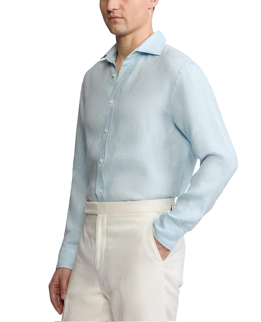 Льняная рубашка Ralph Lauren Purple Label 790964218006, голубой цвет • Купить в интернет-магазине Kameron