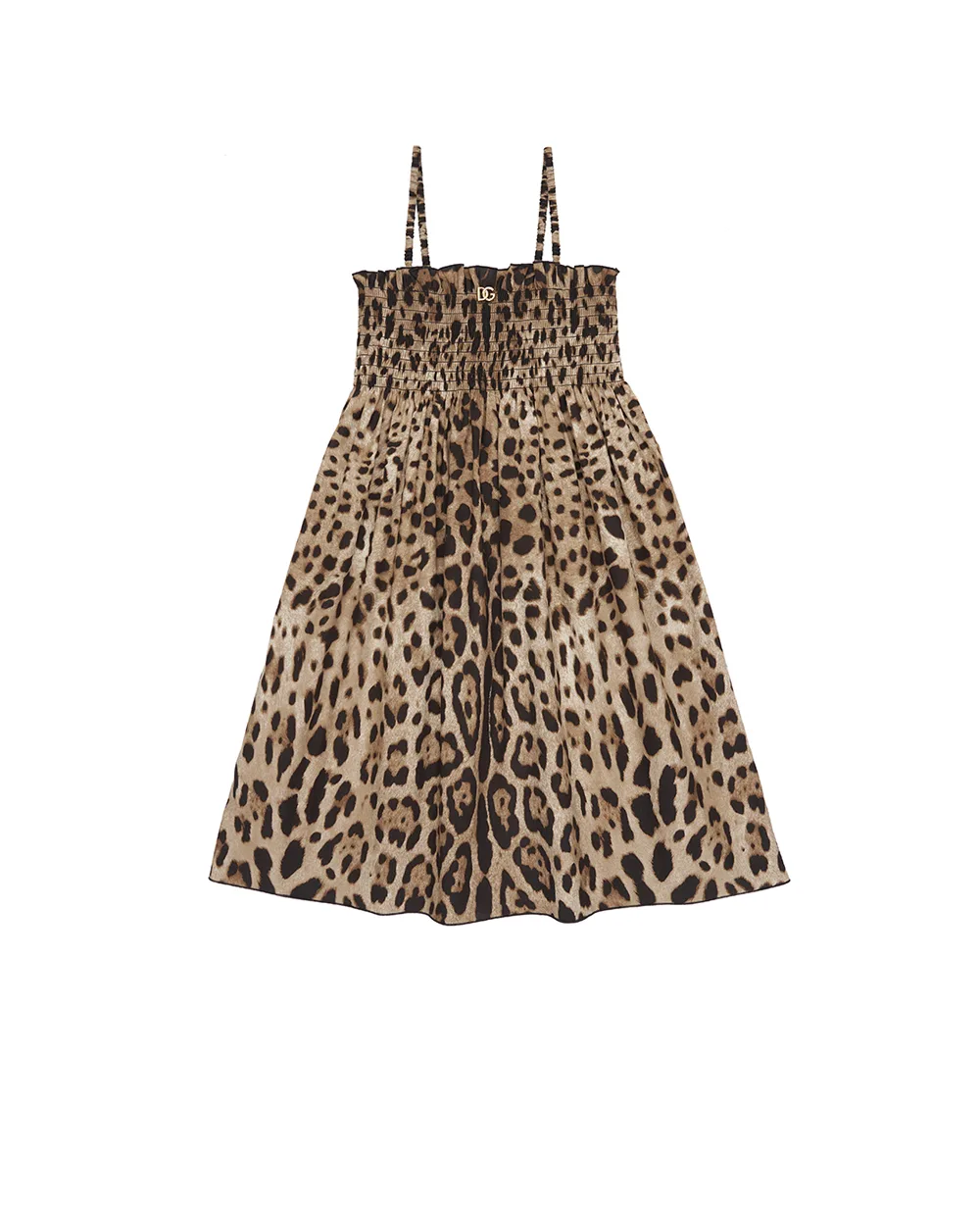 Дитяча сукня з леопардовим принтом Dolce&Gabbana Kids L53DM9-HS5E3-B, коричневий колір • Купити в інтернет-магазині Kameron