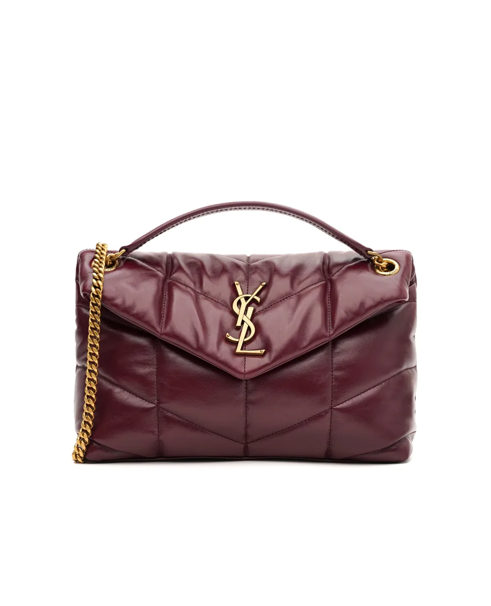 Сумка LOULOU PUFFER small з телячої шкіри Saint Laurent 577476-AAFE1, бордовий колір • Купити в інтернет-магазині Kameron