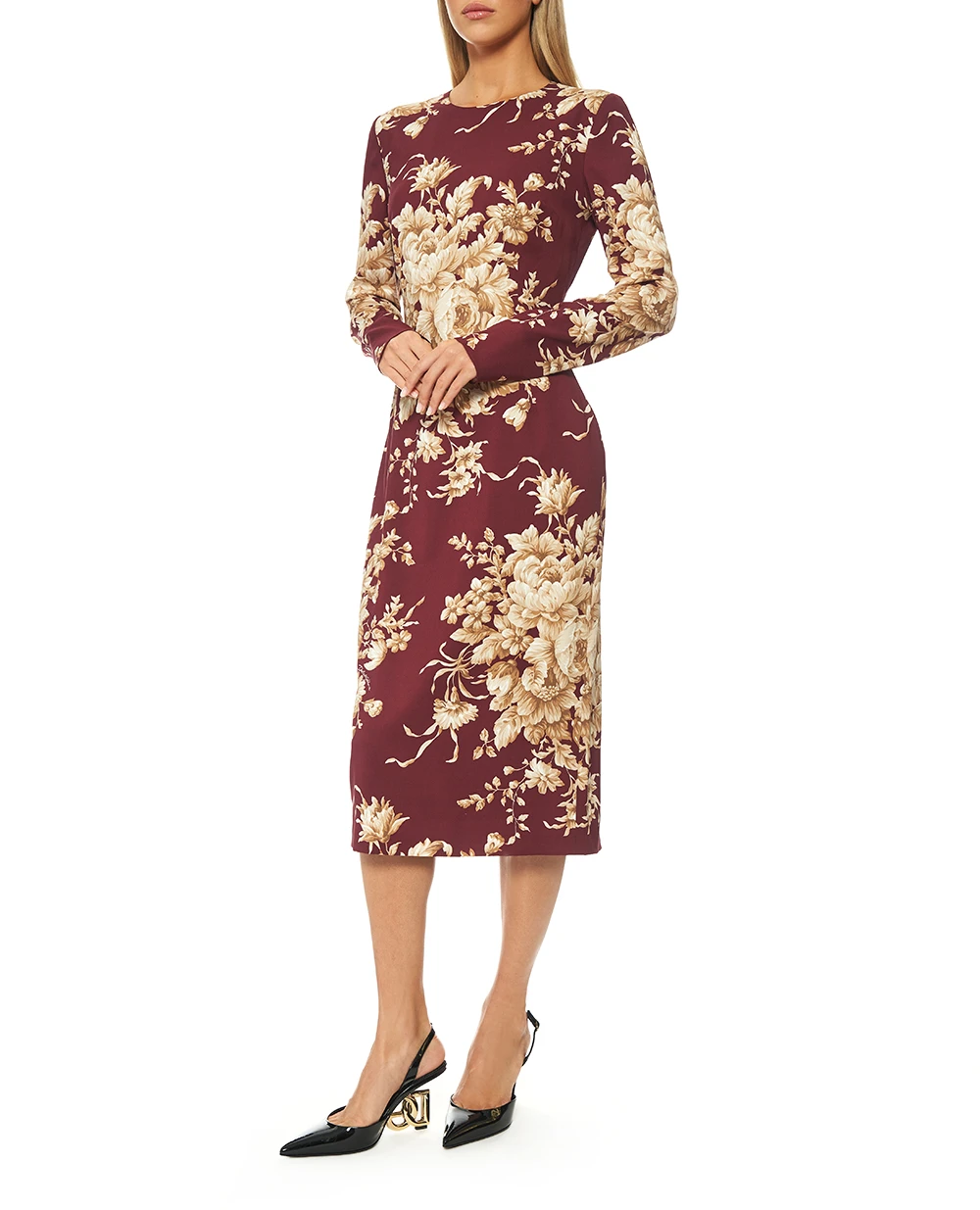 Сукня з шовку з квітковим принтом Dolce&Gabbana F6GAVT-FSA7Y, коричневий колір • Купити в інтернет-магазині Kameron