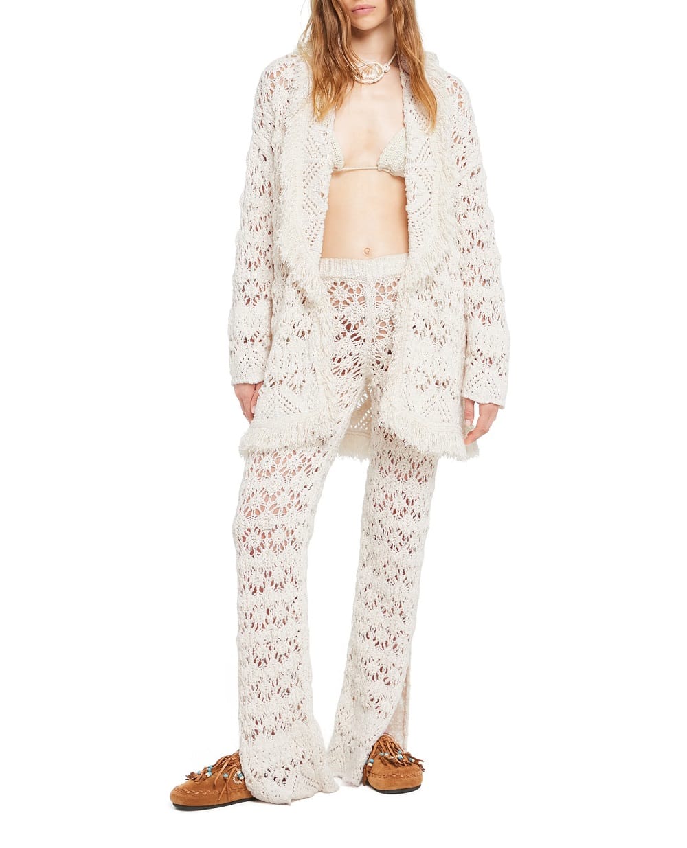 Кардиган с ажурной вязкой Alanui LWHB064R26KNI024OFOF, белый цвет • Купить в интернет-магазине Kameron