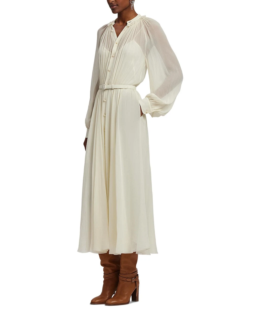 Платье Grantly Crinkle из шелка Ralph Lauren Collection 290P00343001, кремовый цвет • Купить в интернет-магазине Kameron