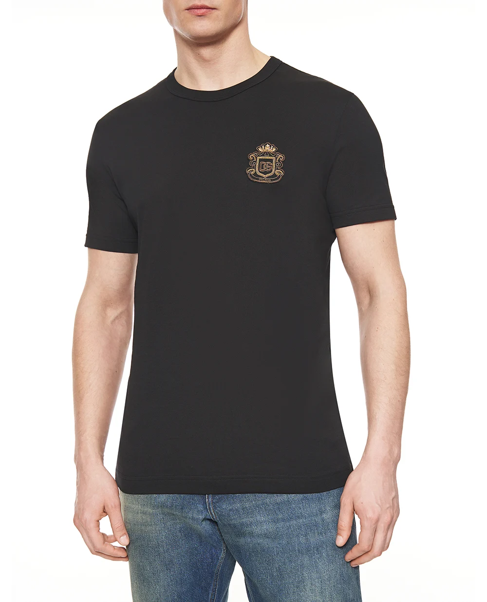 Футболка з геральдичною аплікацією Dolce&Gabbana G8PT1Z-G7PZU, чорний колір • Купити в інтернет-магазині Kameron