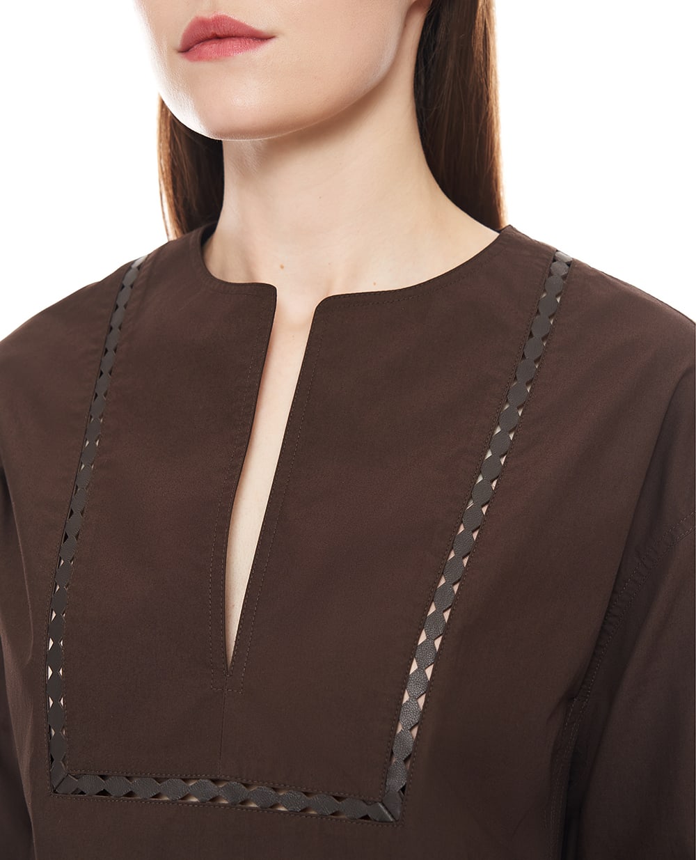 Блузка с кожаными деталями Yves Salomon 26EYH03860COAP, коричневый цвет • Купить в интернет-магазине Kameron