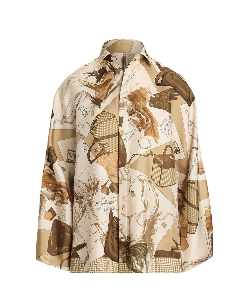 Блуза з шовку з принтом Karen Diary Ralph Lauren Collection 290P00352001, бежевий колір • Купити в інтернет-магазині Kameron