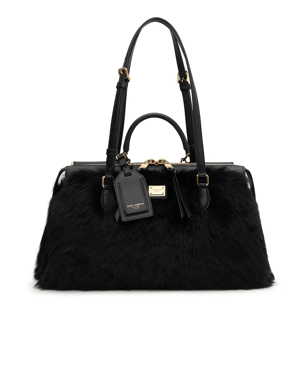 Сумка-тоут Vittoria з телячої шкіри та овечого хутра Dolce&Gabbana BB7844-AX911, чорний колір • Купити в інтернет-магазині Kameron