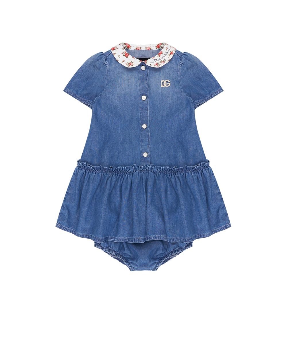 Дитяча джинсова сукня з вишивкою логотипу Dolce&Gabbana Kids L24DO6-LDD72, синій колір • Купити в інтернет-магазині Kameron