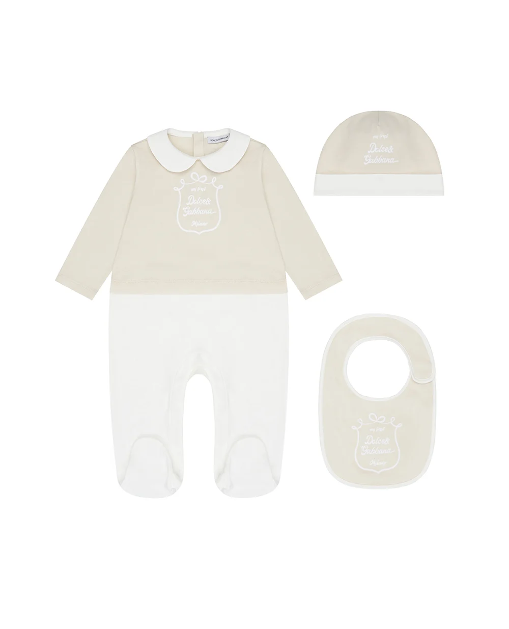 Дитячий подарунковий набір із трикотажу з принтом Dolce&Gabbana Kids L1JO7Z-G7PTY, білий колір • Купити в інтернет-магазині Kameron