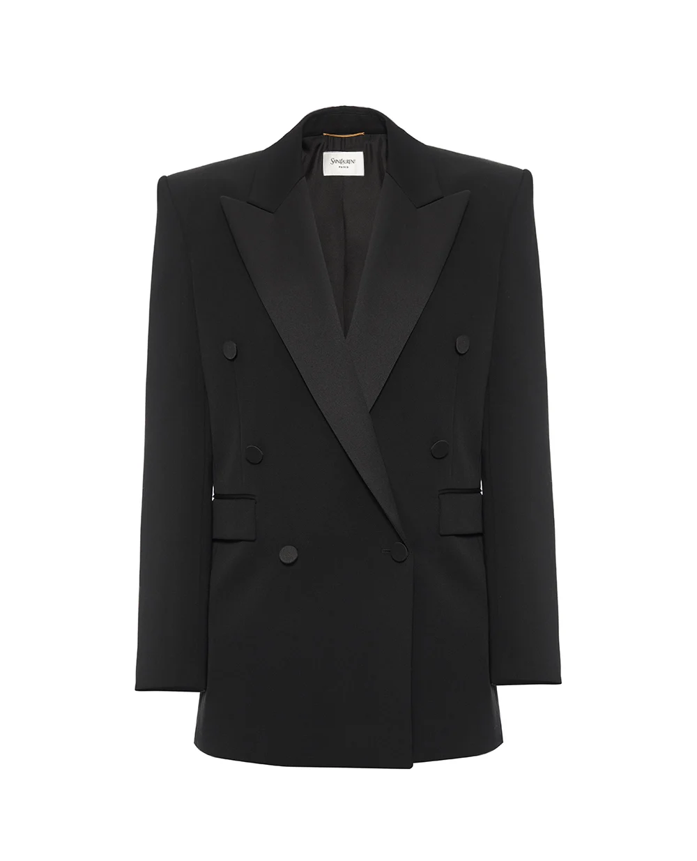 Двухбортный жакет из шерсти Saint Laurent 828008-Y7E63, черный цвет • Купить в интернет-магазине Kameron