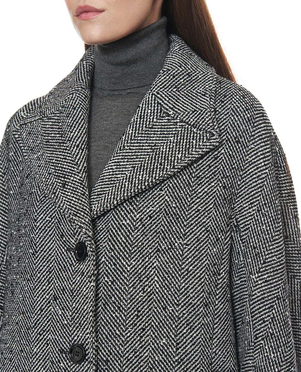 Довге пальто з вовни з шевронним візерунком Dolce&Gabbana F0W4JT-FCZAJ, чорний колір • Купити в інтернет-магазині Kameron