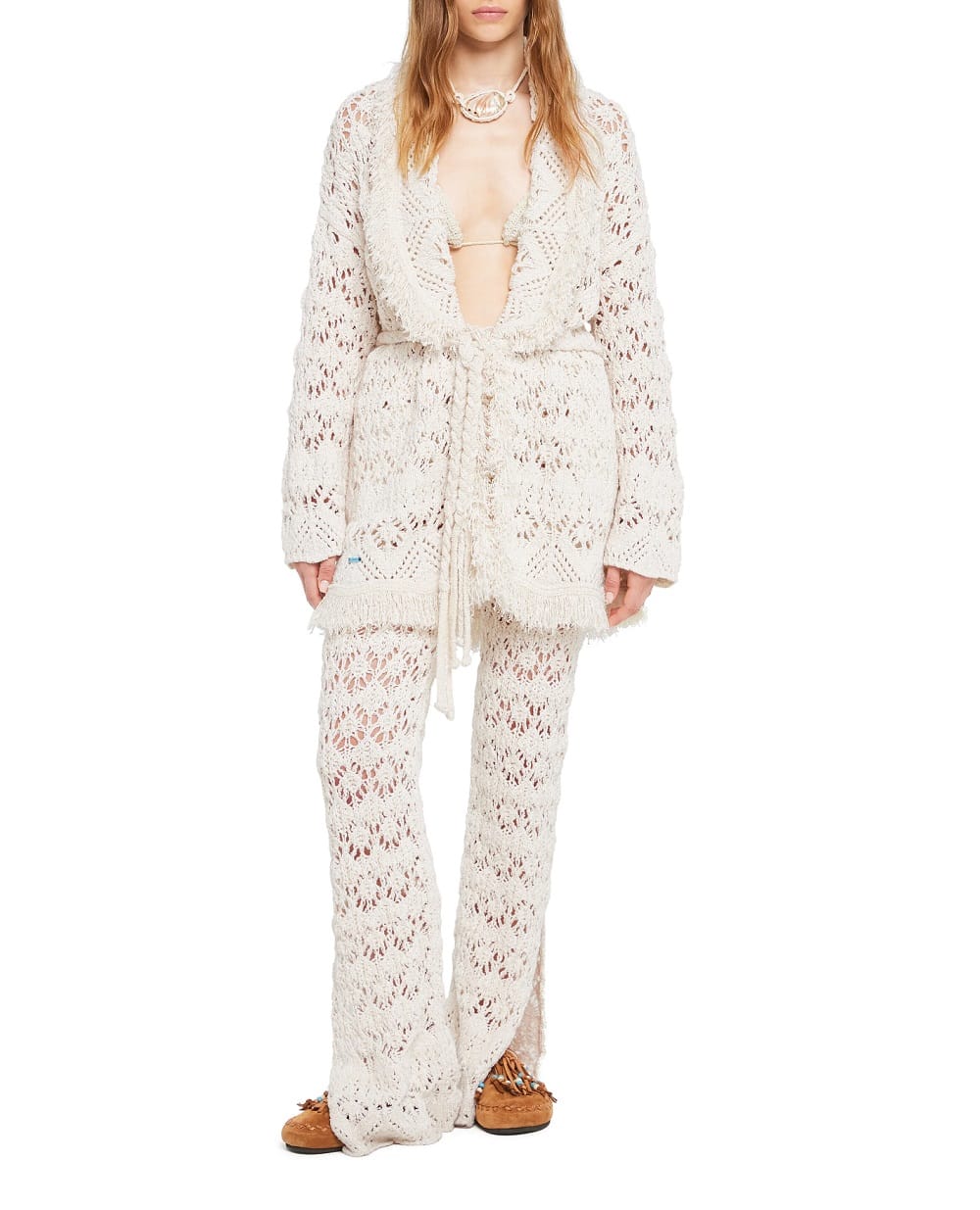 Кардиган с ажурной вязкой Alanui LWHB064R26KNI024OFOF, белый цвет • Купить в интернет-магазине Kameron