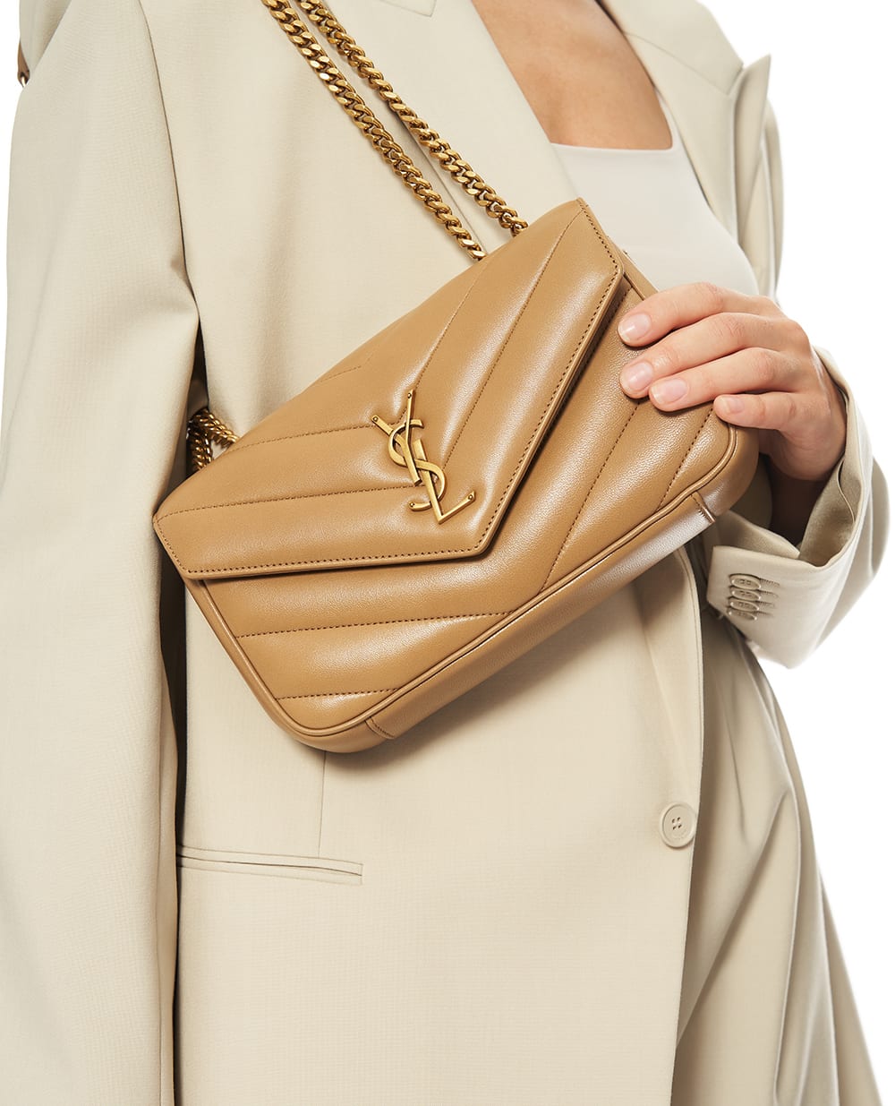 Сумка зі шкіри Loulou Small Saint Laurent 801437-AAEAX, бежевий колір • Купити в інтернет-магазині Kameron