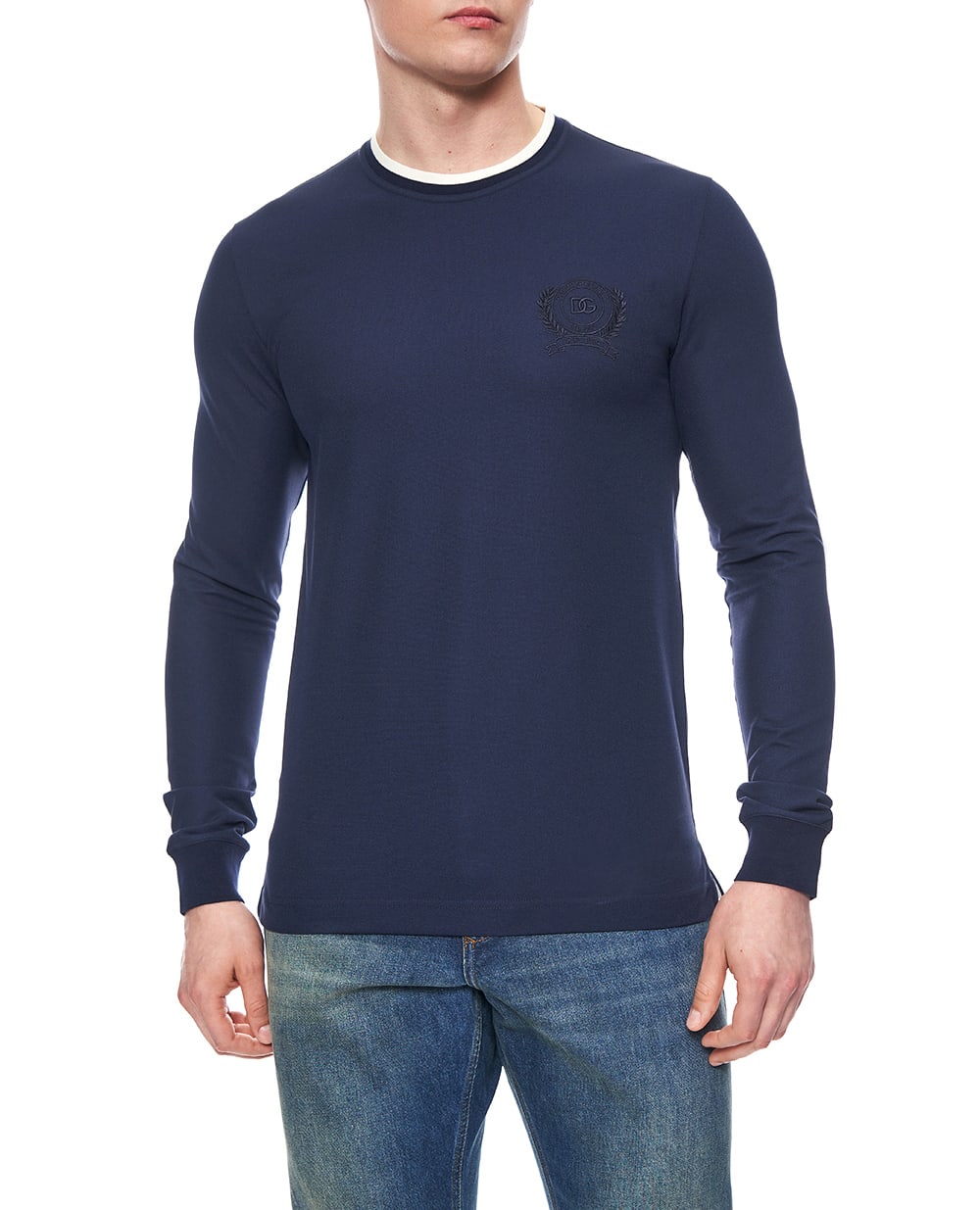Лонгслив с вышивкой логотипа Dolce&Gabbana G8SW5Z-HU7WZ, синий цвет • Купить в интернет-магазине Kameron