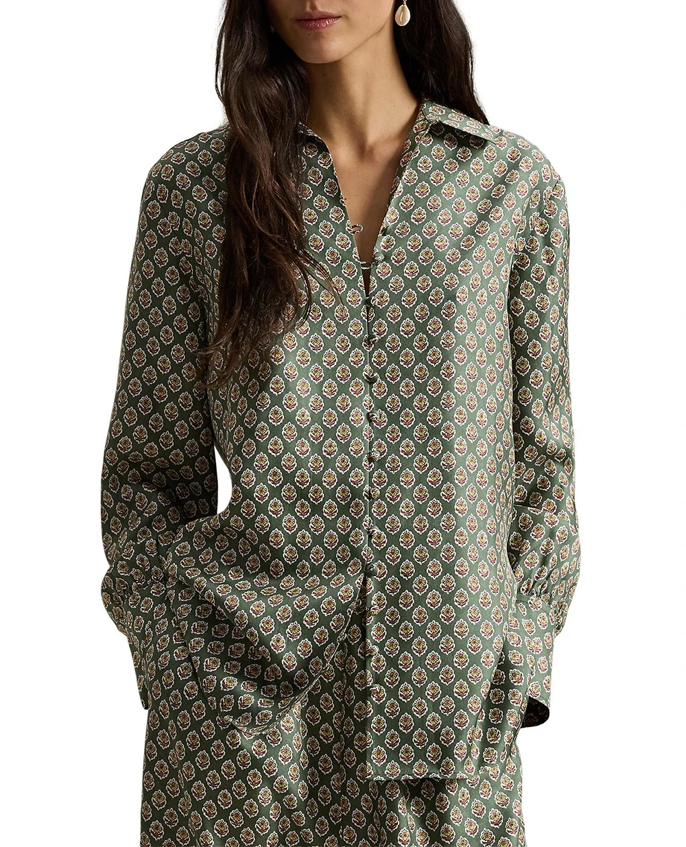 Пижамная рубашка из шелка (костюм) Polo Ralph Lauren 211A96716001, зеленый цвет • Купить в интернет-магазине Kameron