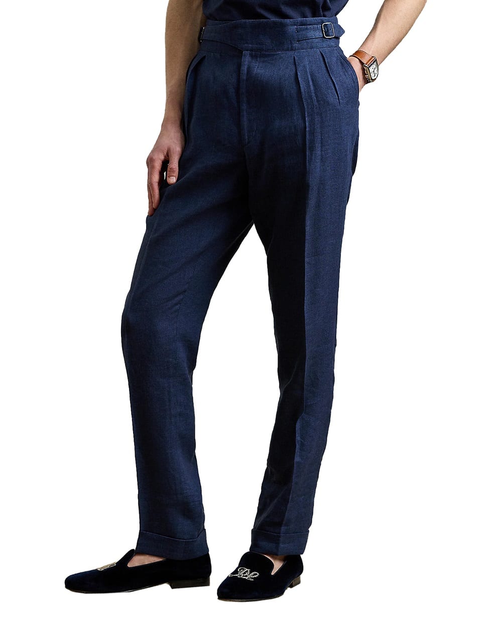 Льняные брюки Ralph Lauren Purple Label 798967887001, темно-синий цвет • Купить в интернет-магазине Kameron