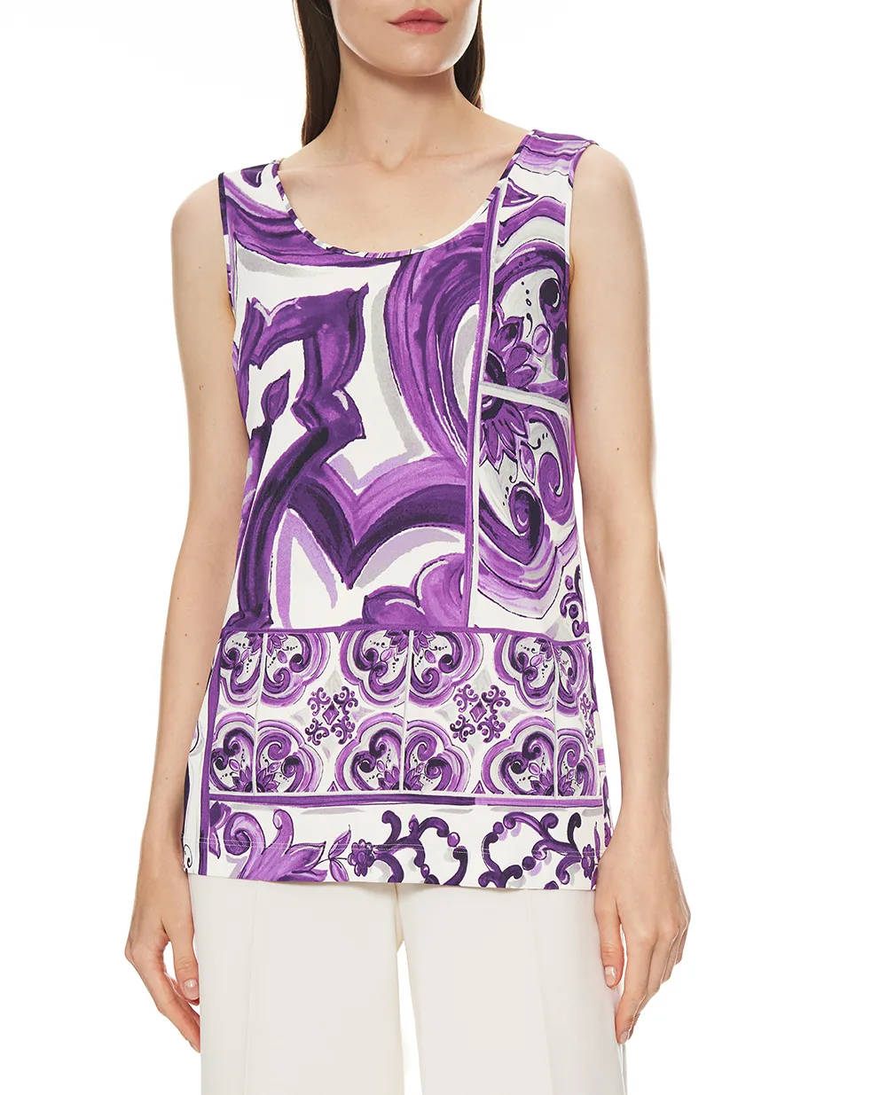 Топ с принтом майолики Dolce&Gabbana F7AV2T-FS8C0, фиолетовый цвет • Купить в интернет-магазине Kameron