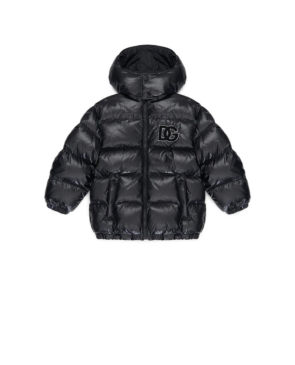 Дитячий пуховик з монограмою логотипу Dolce&Gabbana Kids L4JB6F-G7PK1-S, чорний колір • Купити в інтернет-магазині Kameron