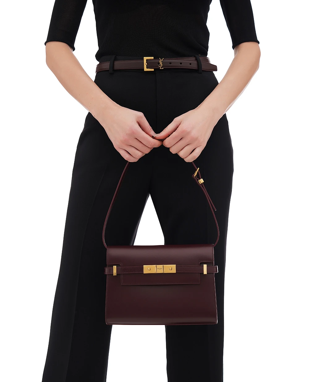 Шкіряна сумка Manhattan Small Saint Laurent 675626-0SX0W, бордовий колір • Купити в інтернет-магазині Kameron