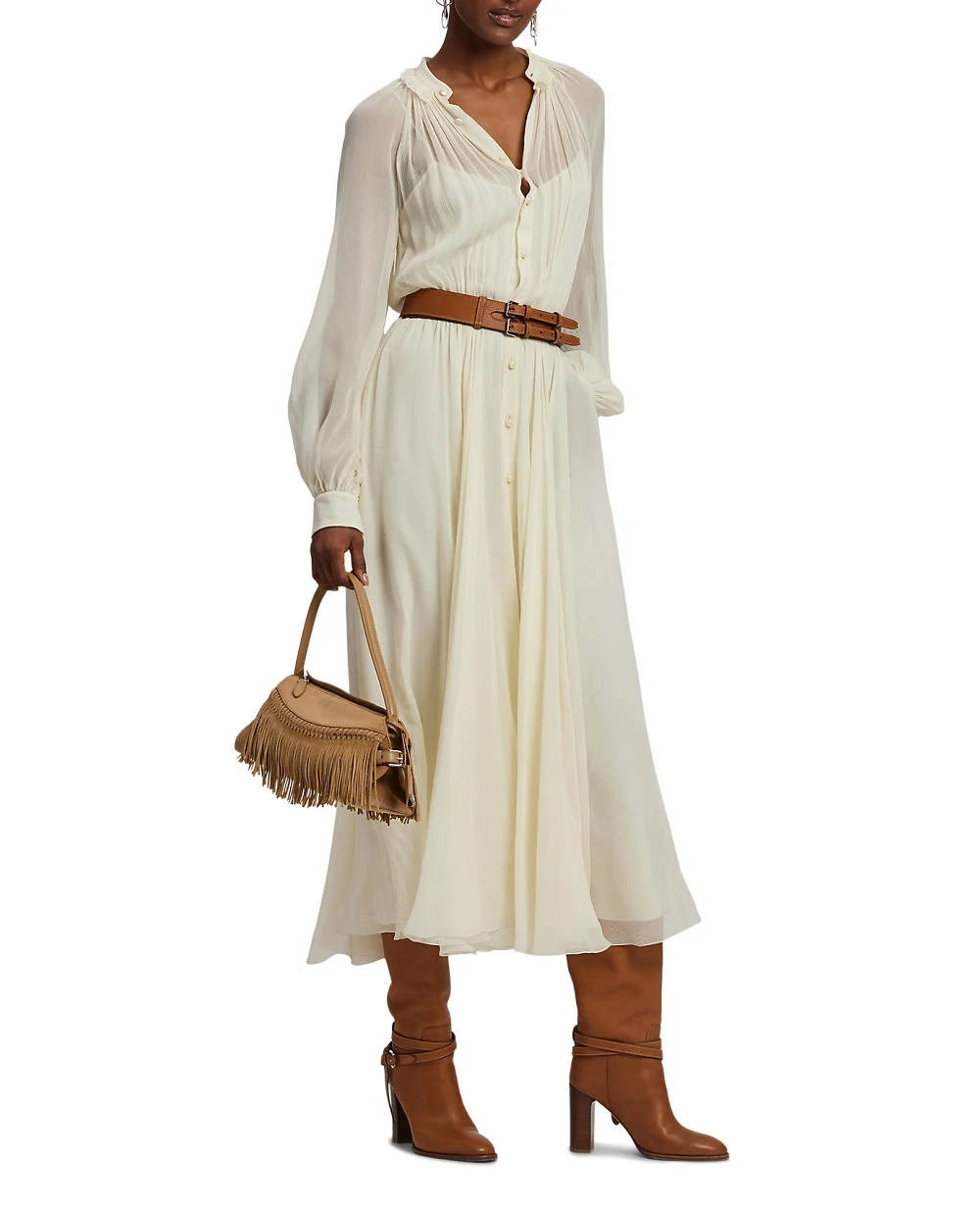 Платье Grantly Crinkle из шелка Ralph Lauren Collection 290P00343001, кремовый цвет • Купить в интернет-магазине Kameron