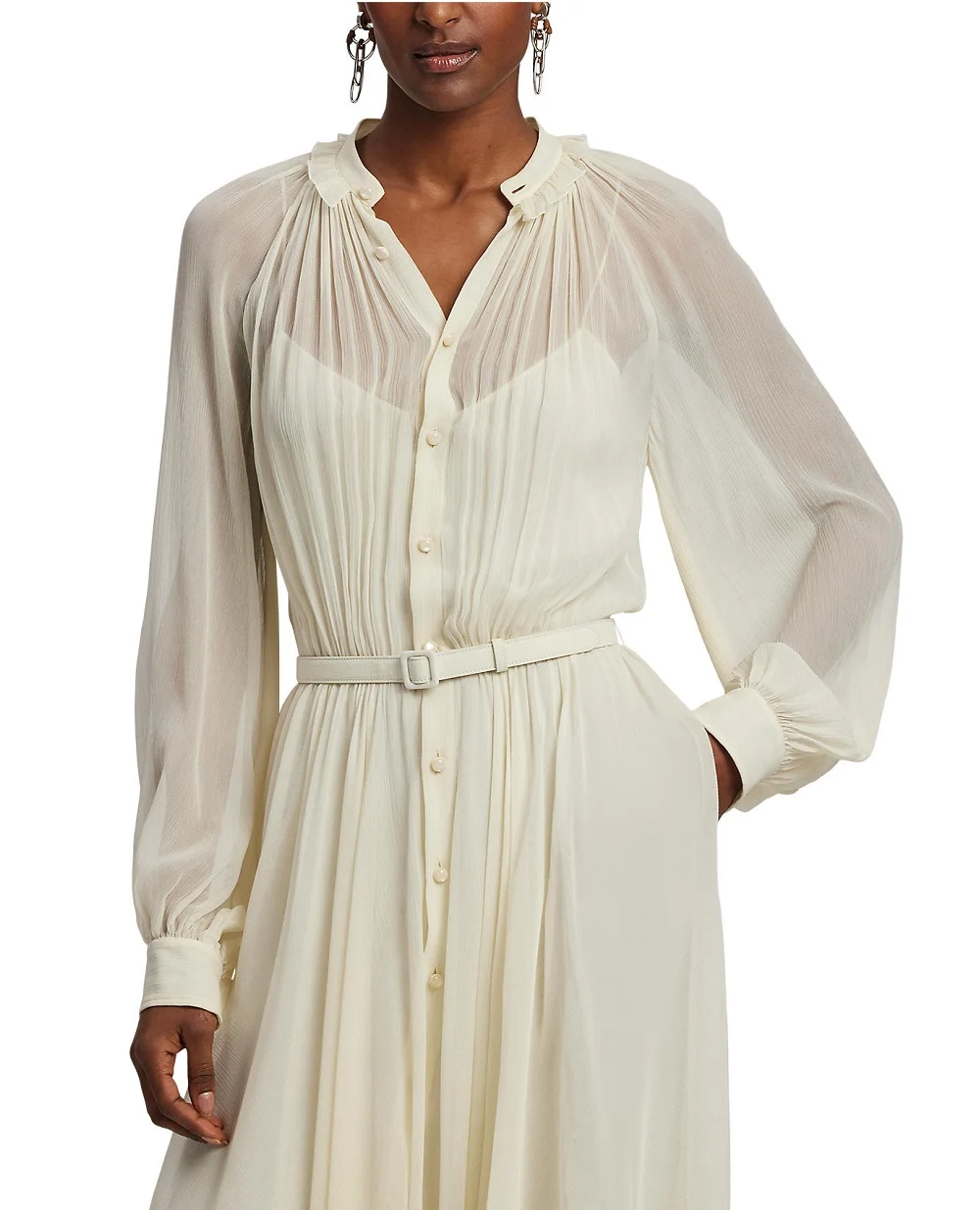 Платье Grantly Crinkle из шелка Ralph Lauren Collection 290P00343001, кремовый цвет • Купить в интернет-магазине Kameron