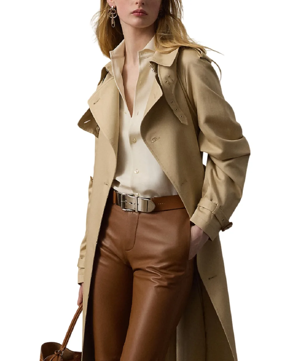 Тренч Alecia из шёлка и хлопка Ralph Lauren Collection 290P01505001, бежевый цвет • Купить в интернет-магазине Kameron