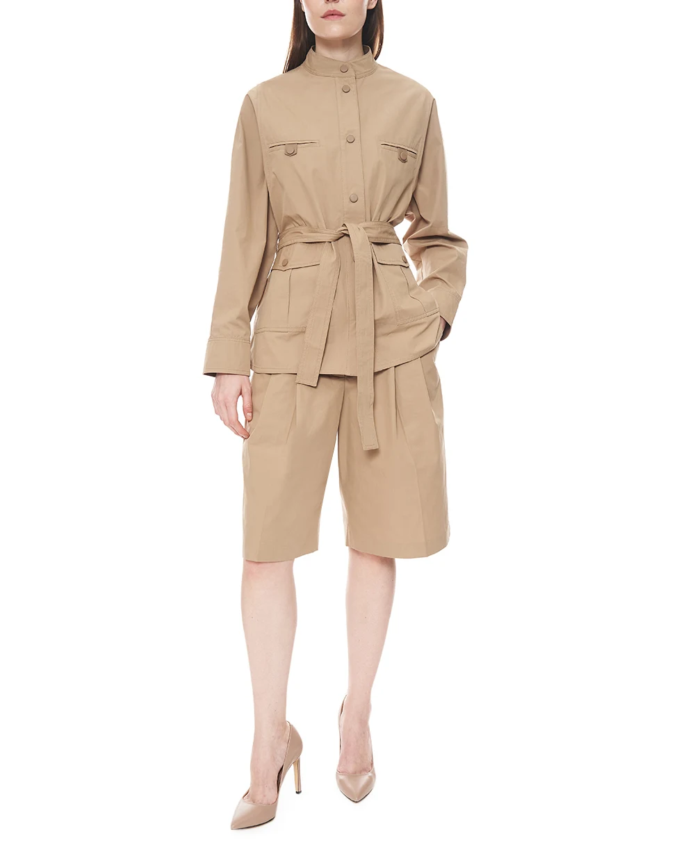 Куртка-сафарі з поясом Yves Salomon 26EYV04372COSA, бежевий колір • Купити в інтернет-магазині Kameron