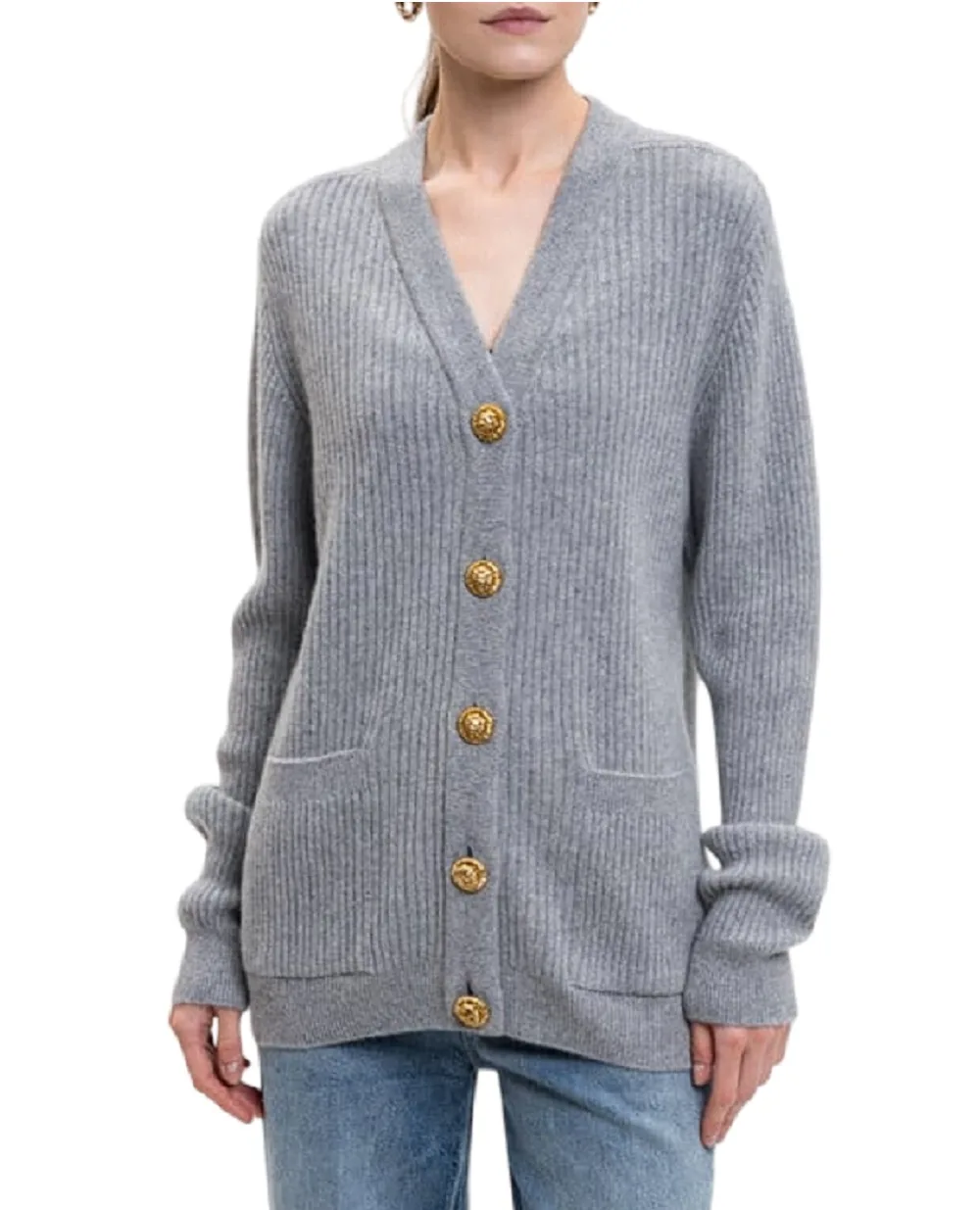 Кардиган із кашеміру та вовни Balmain FF0KO003KJ17, сірий колір • Купити в інтернет-магазині Kameron