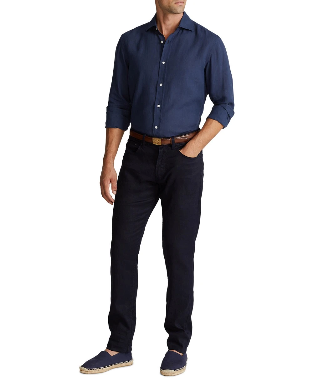 Льняная рубашка Ralph Lauren Purple Label 790587253007, темно-синий цвет • Купить в интернет-магазине Kameron