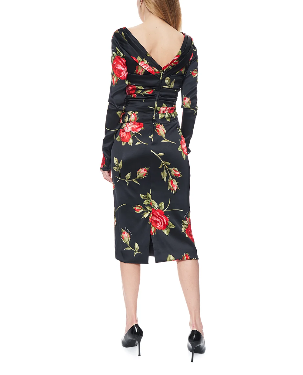 Сукня з атласу з квітковим принтом Dolce&Gabbana F60DHT-FSICD, чорний колір • Купити в інтернет-магазині Kameron