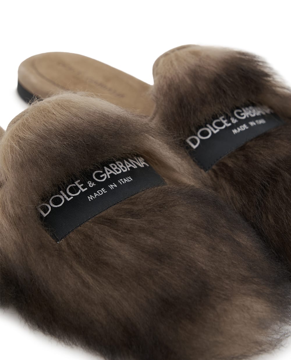 Шльопанці з овчини та замші Dolce&Gabbana CI0224-A9Y93, коричневий колір • Купити в інтернет-магазині Kameron