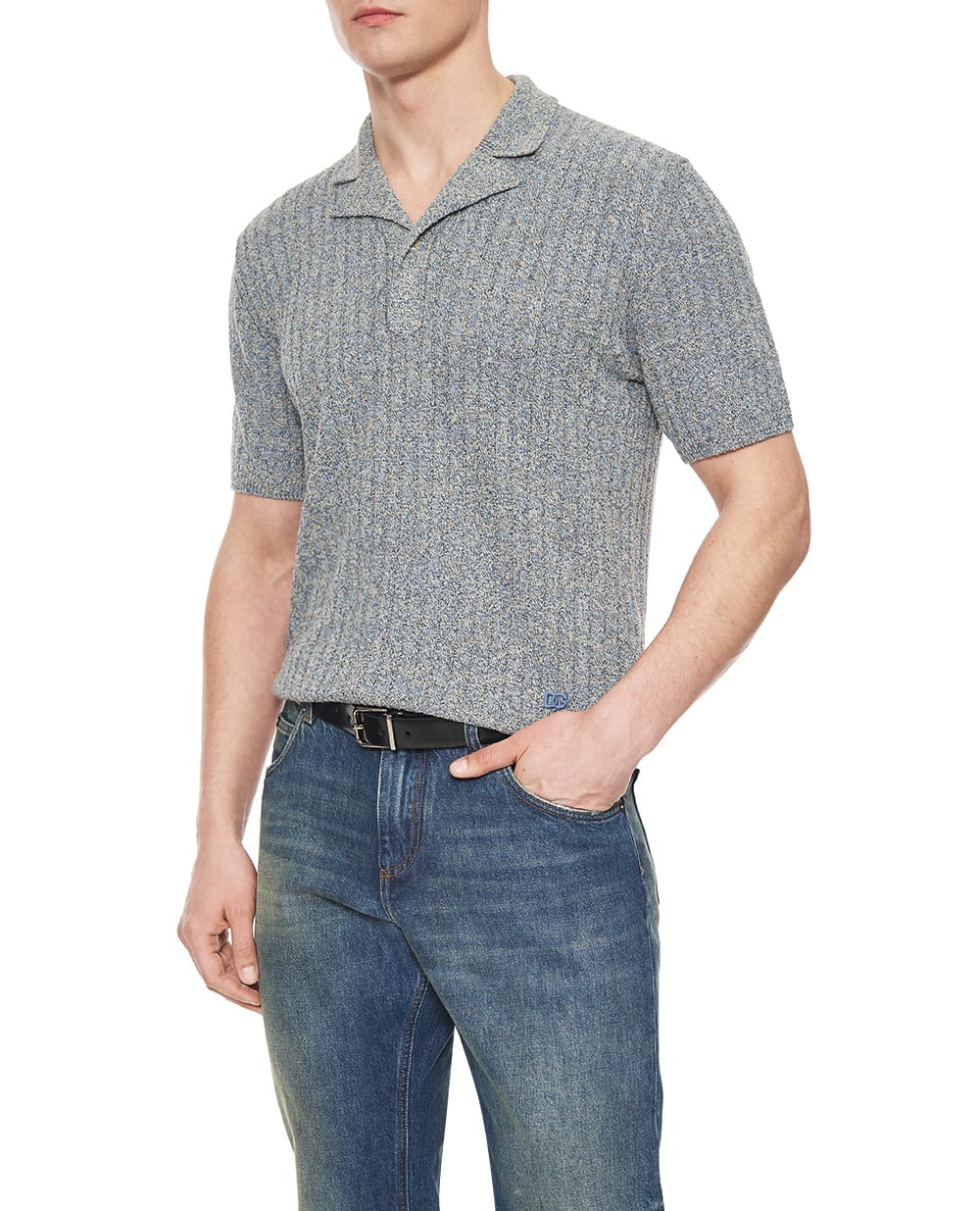 Поло из льна и хлопка Dolce&Gabbana GXZB0Z-JGMDV, серый цвет • Купить в интернет-магазине Kameron