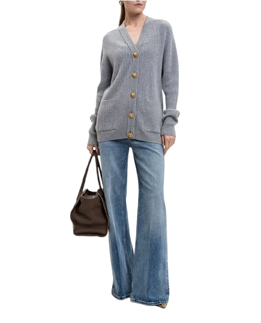 Кардиган із кашеміру та вовни Balmain FF0KO003KJ17, сірий колір • Купити в інтернет-магазині Kameron