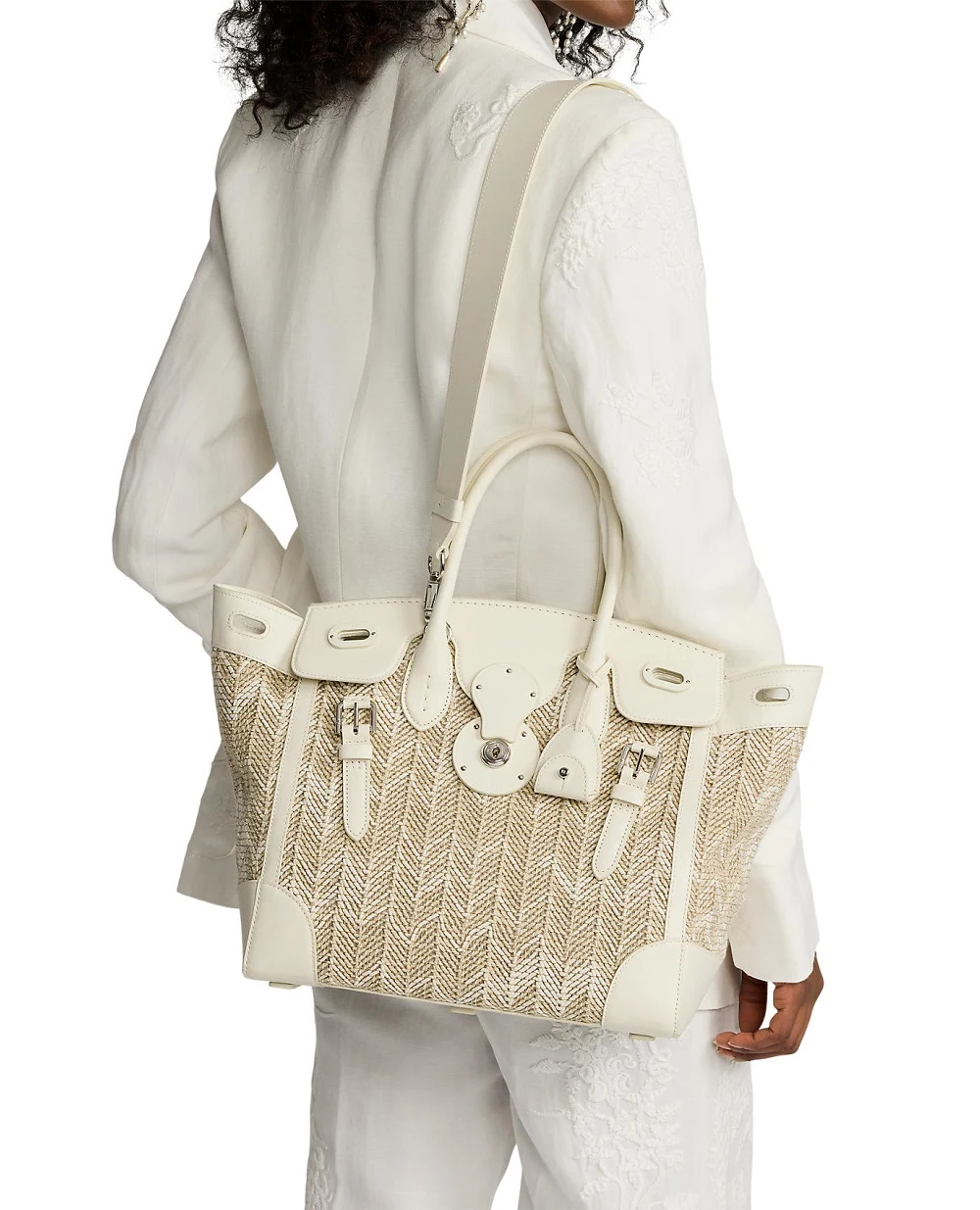 Сумка з джутової суміші Soft Ricky 33 Herringbone Ralph Lauren Collection 435977803001, бежевий колір • Купити в інтернет-магазині Kameron