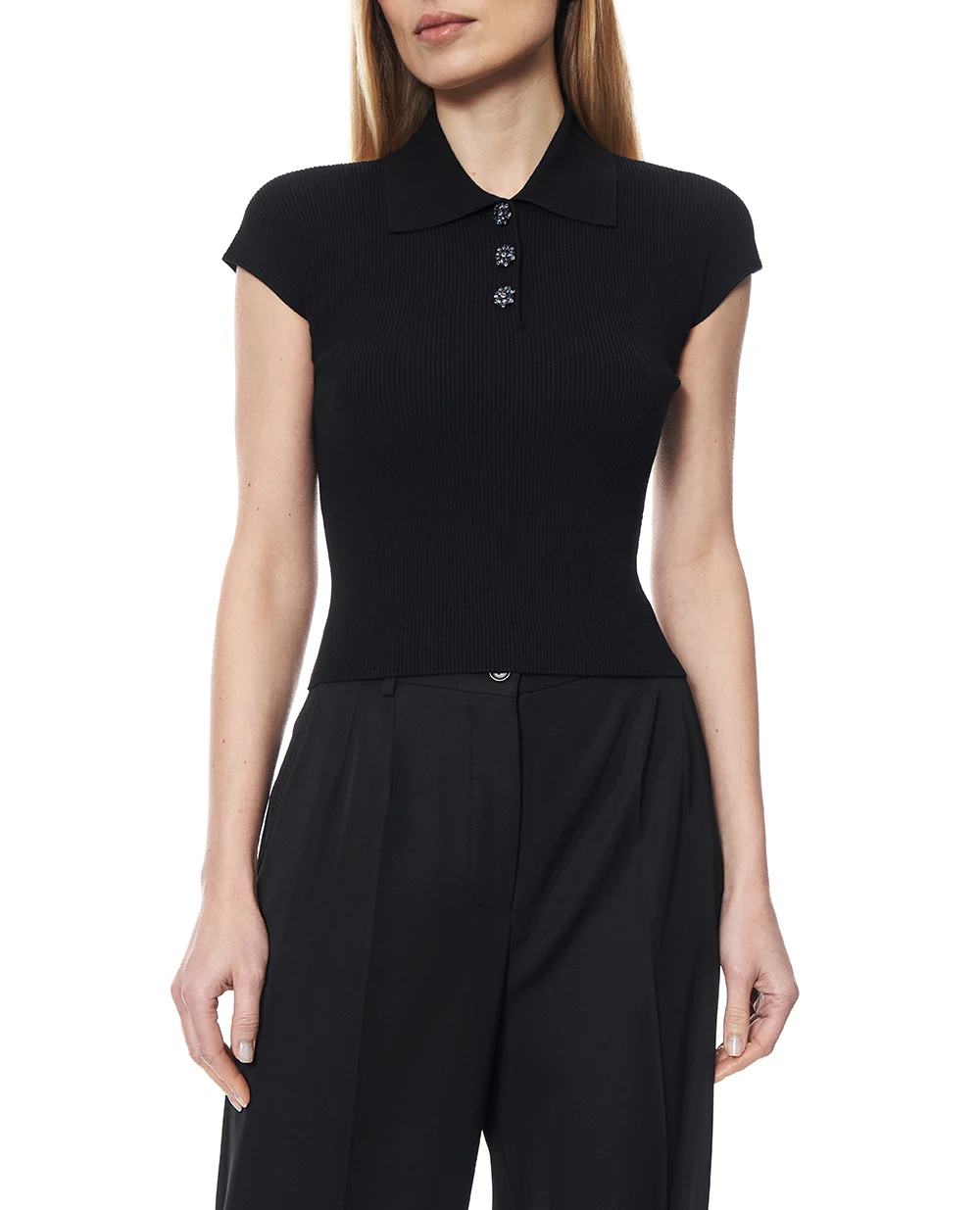 Поло трикотажне в рубчик Dolce&Gabbana FXZ41Z-JFMHG, чорний колір • Купити в інтернет-магазині Kameron