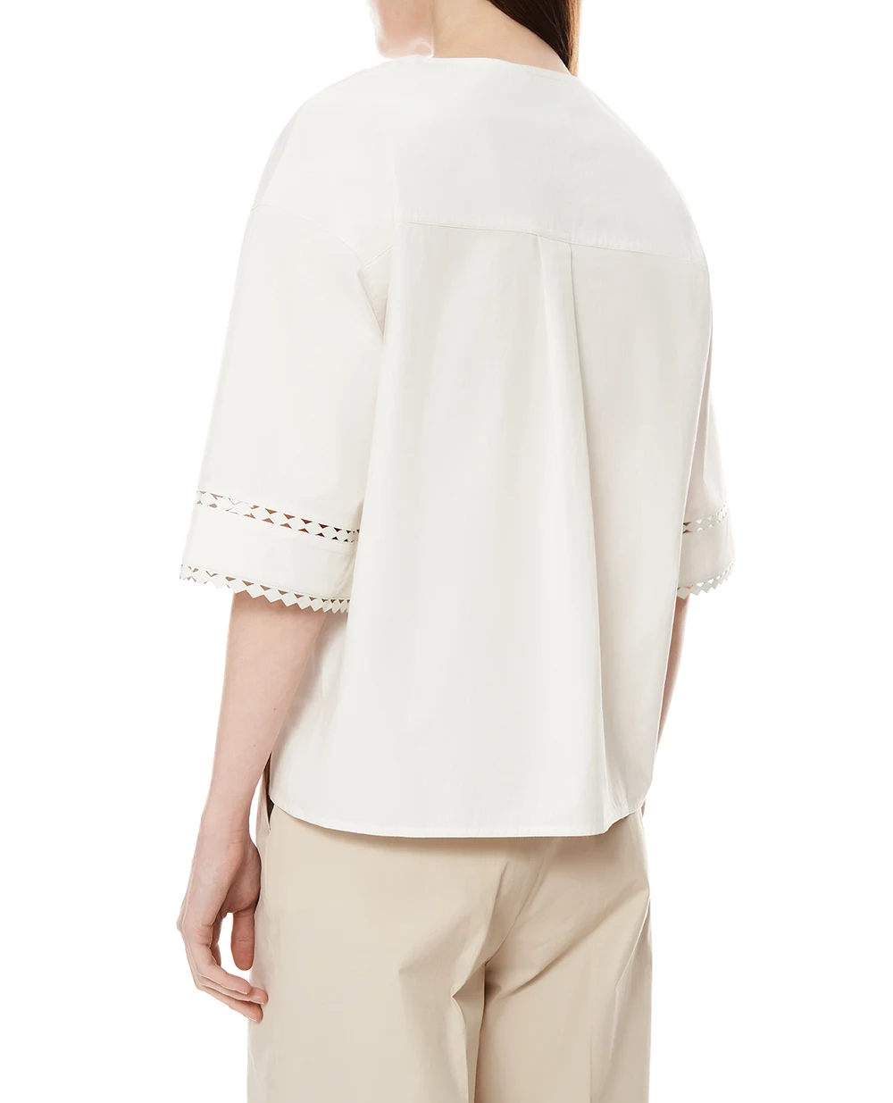 Блузка с кожаными деталями Yves Salomon 26EYH03860COAP, белый цвет • Купить в интернет-магазине Kameron