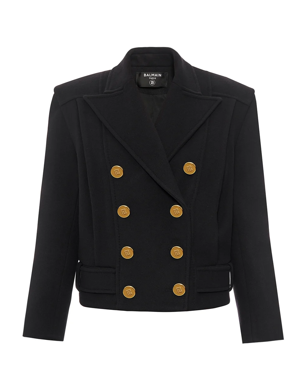Двубортное укороченное пальто из шерсти Balmain FF1UA095WD10, черный цвет • Купить в интернет-магазине Kameron