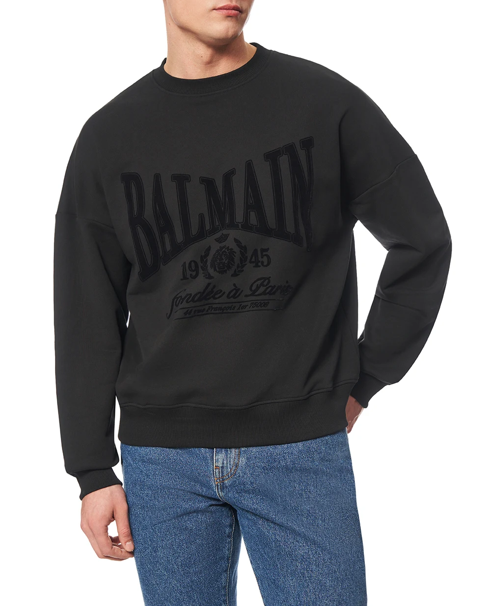 Світшот із оксамитовим логотипом Balmain GH1JS191GF46, чорний колір • Купити в інтернет-магазині Kameron