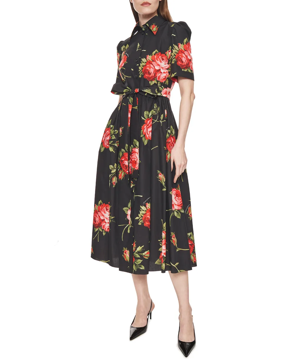 Сукня-сорочка з квітковим принтом Dolce&Gabbana F6JFNT-HS5UT, чорний колір • Купити в інтернет-магазині Kameron