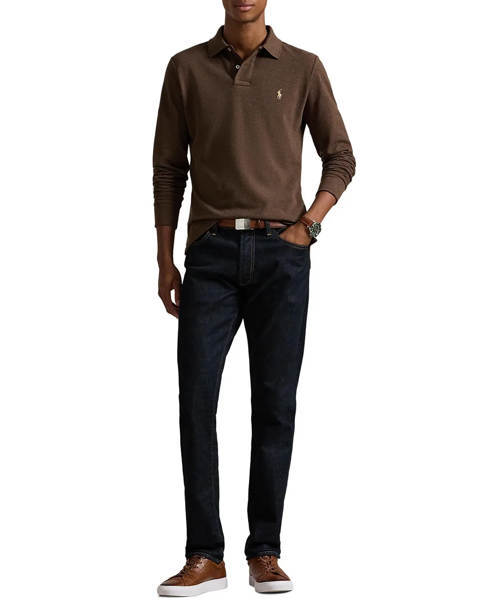 Поло с длинными рукавами Polo Ralph Lauren 710680790148, коричневый цвет • Купить в интернет-магазине Kameron