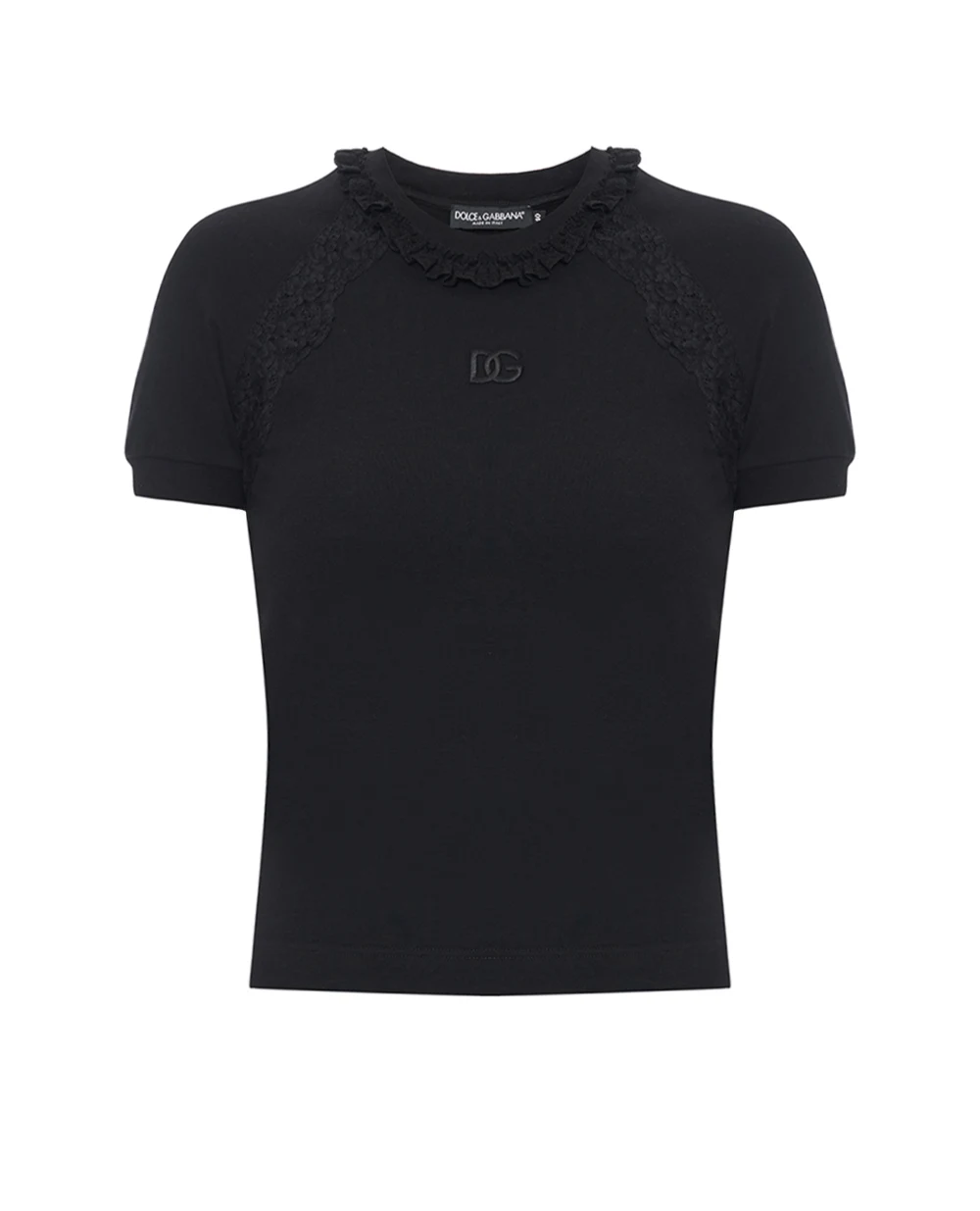 Футболка с кружевом и вышивкой Dolce&Gabbana F8V88Z-GDDPN, черный цвет • Купить в интернет-магазине Kameron
