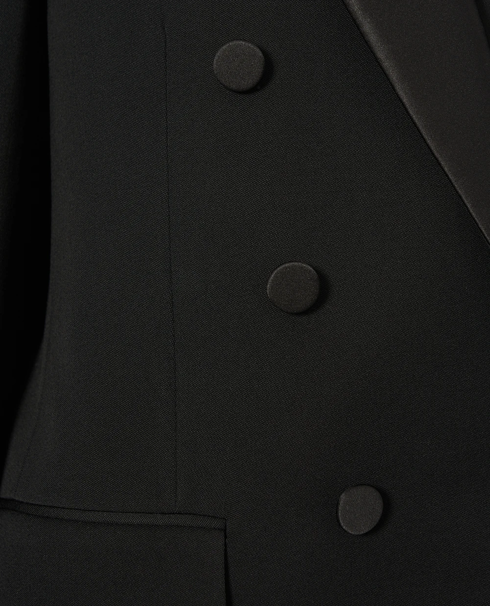 Двубортный жакет с атласными лацканами Saint Laurent 837658-Y7E63, черный цвет • Купить в интернет-магазине Kameron
