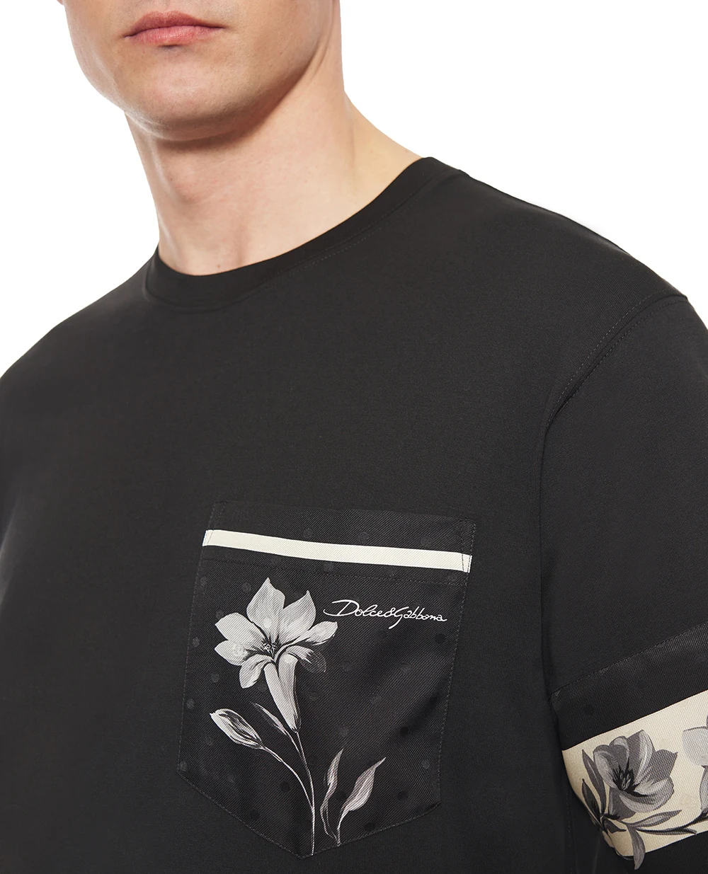 Футболка з бавовни та шовку з принтом Dolce&Gabbana G8SB2T-G7PZJ, чорний колір • Купити в інтернет-магазині Kameron