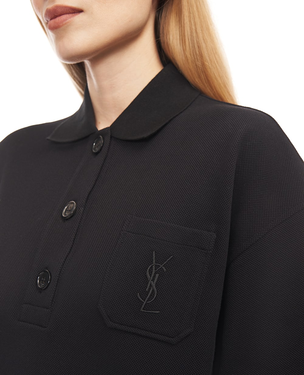 Поло с вышивкой CASSANDRE Saint Laurent 848941-Y38BN, черный цвет • Купить в интернет-магазине Kameron