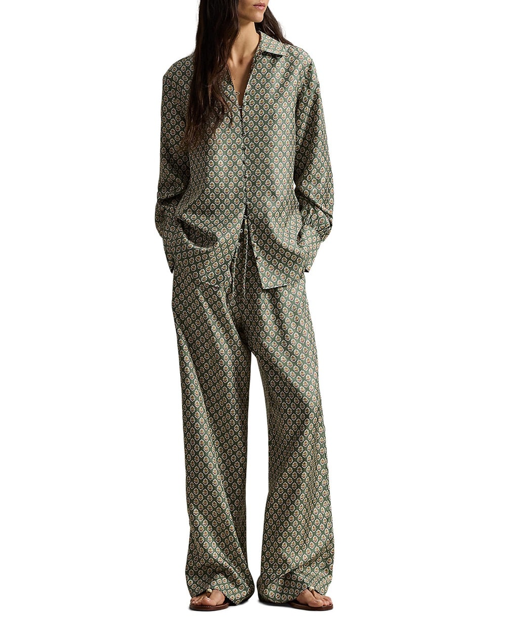 Пижамная рубашка из шелка (костюм) Polo Ralph Lauren 211A96716001, зеленый цвет • Купить в интернет-магазине Kameron