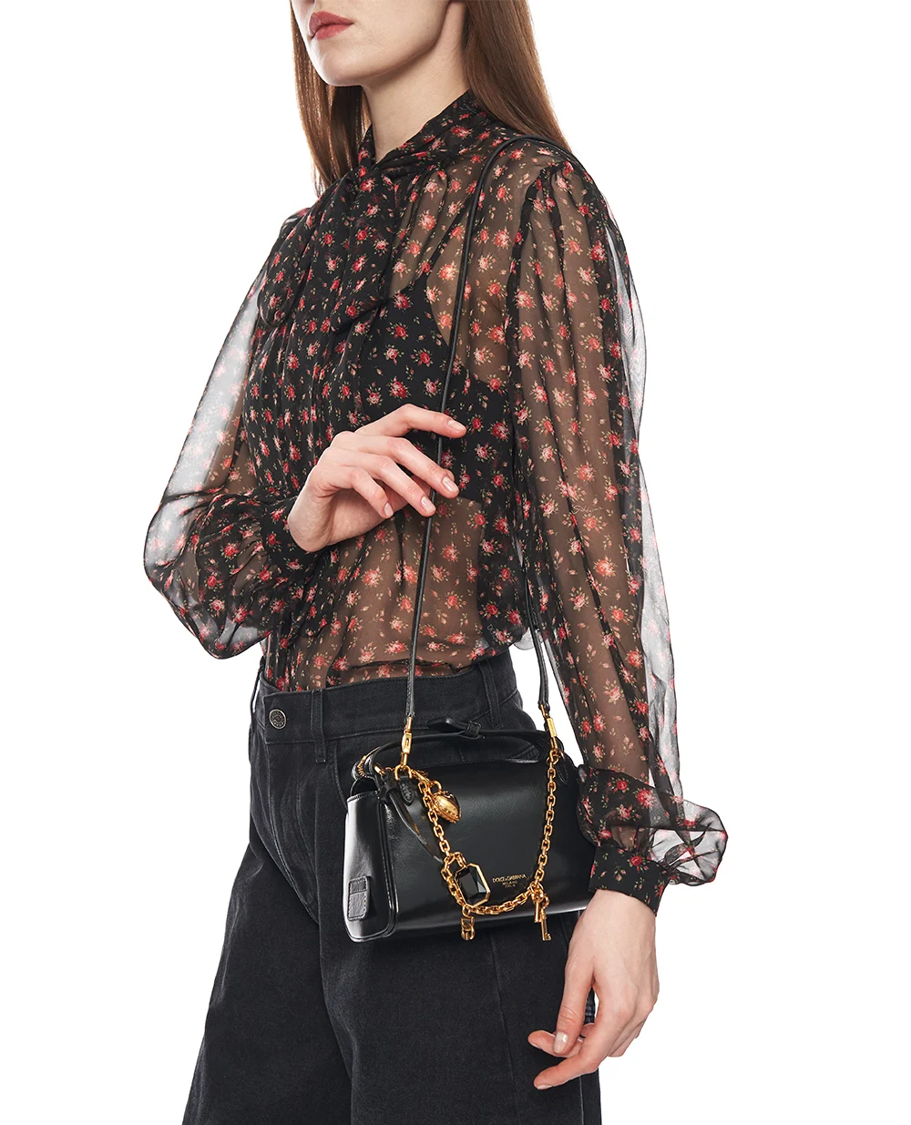 Сумка Vittoria Small с подвесками из телячьей кожи Dolce&Gabbana BB7889-A0070, черный цвет • Купить в интернет-магазине Kameron